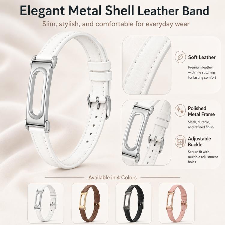 xDfind Integrated Metal Case Slim Waist Female PU Leather Watch Band, For Google Fitbit Air