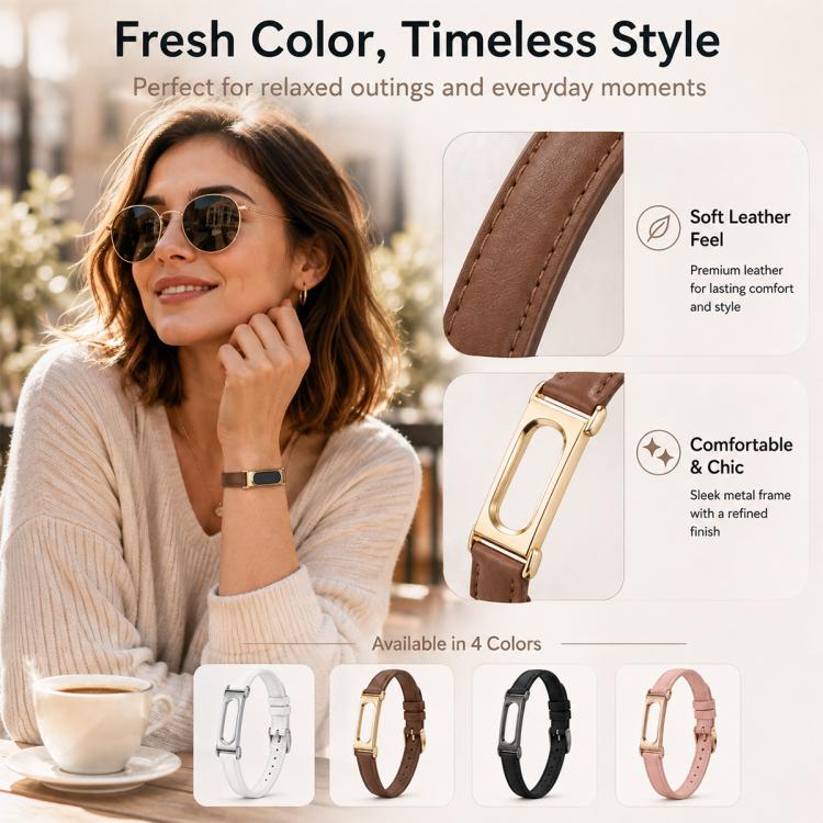 xDfind Integrated Metal Case Slim Waist Female PU Leather Watch Band, For Google Fitbit Air