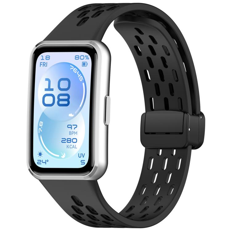 xDfind Hole Breathable Magnetic Buckle Silicone Watch Band, For Huawei Band 11 Pro / 11 Pro NFC / 11