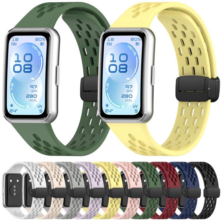 xDfind Hole Breathable Magnetic Buckle Silicone Watch Band, For Huawei Band 11 Pro / 11 Pro NFC / 11