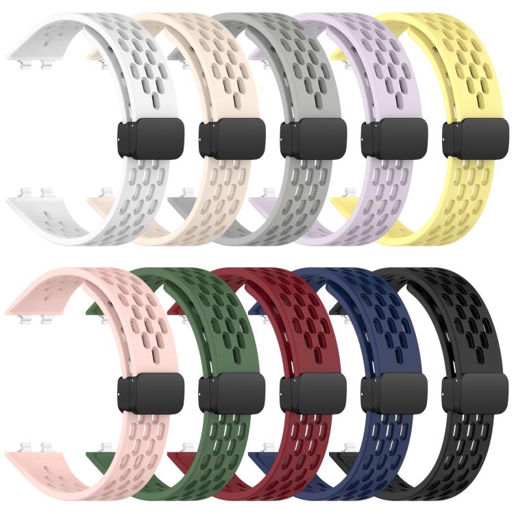 xDfind Hole Breathable Magnetic Buckle Silicone Watch Band, For Huawei Band 11 Pro / 11 Pro NFC / 11