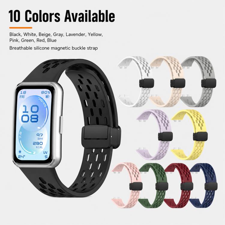 xDfind Hole Breathable Magnetic Buckle Silicone Watch Band, For Huawei Band 11 Pro / 11 Pro NFC / 11