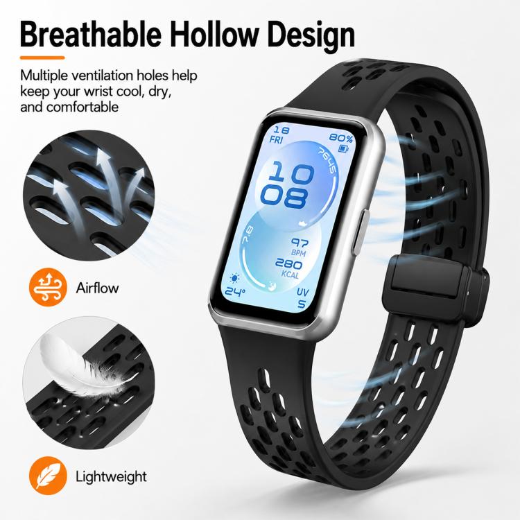 xDfind Hole Breathable Magnetic Buckle Silicone Watch Band, For Huawei Band 11 Pro / 11 Pro NFC / 11