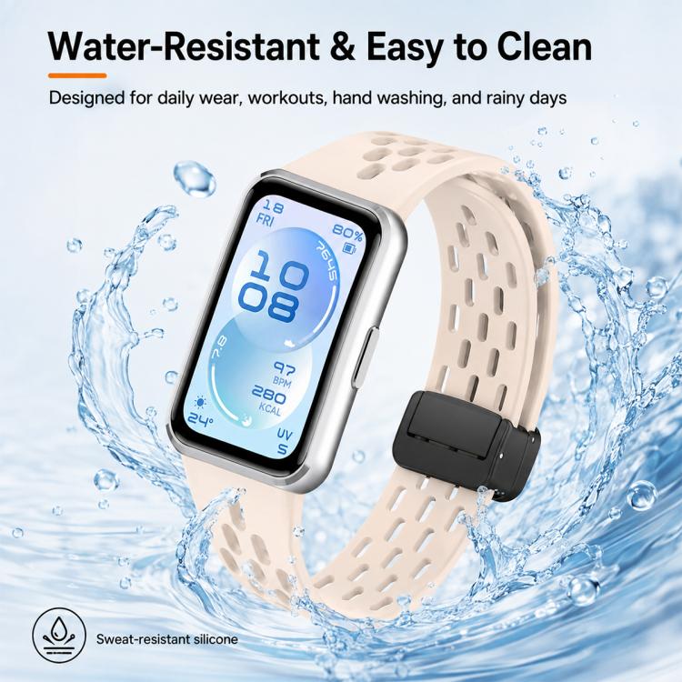 xDfind Hole Breathable Magnetic Buckle Silicone Watch Band, For Huawei Band 11 Pro / 11 Pro NFC / 11
