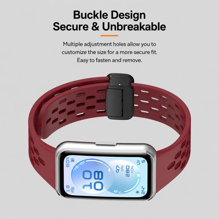 xDfind Hole Breathable Magnetic Buckle Silicone Watch Band, For Huawei Band 11 Pro / 11 Pro NFC / 11