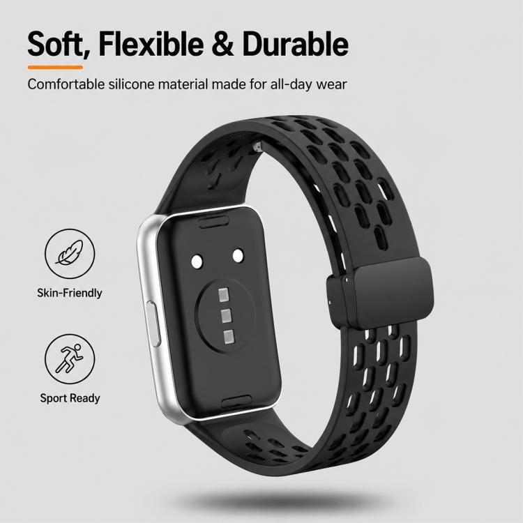 xDfind Hole Breathable Magnetic Buckle Silicone Watch Band, For Huawei Band 11 Pro / 11 Pro NFC / 11