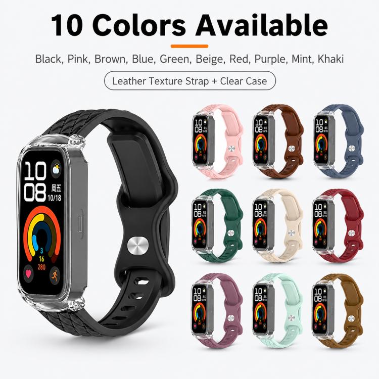 xDfind Integrated Butterfly Buckle Leather-textured Silicone Watch Band, For Huawei Band 11 Pro / 11 Pro NFC