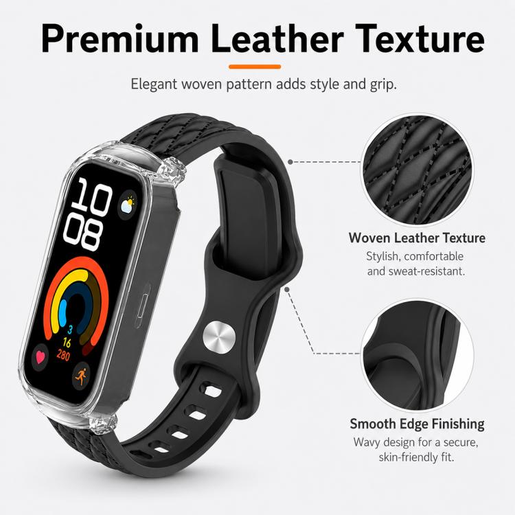 xDfind Integrated Butterfly Buckle Leather-textured Silicone Watch Band, For Huawei Band 11 Pro / 11 Pro NFC