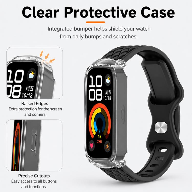 xDfind Integrated Butterfly Buckle Leather-textured Silicone Watch Band, For Huawei Band 11 Pro / 11 Pro NFC