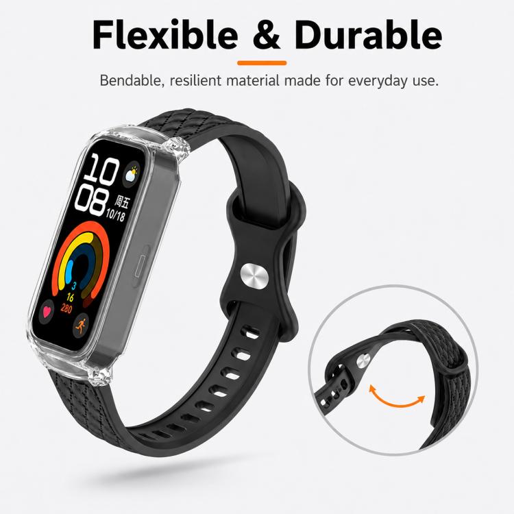 xDfind Integrated Butterfly Buckle Leather-textured Silicone Watch Band, For Huawei Band 11 Pro / 11 Pro NFC