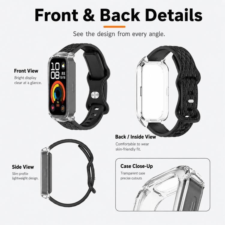 xDfind Integrated Butterfly Buckle Leather-textured Silicone Watch Band, For Huawei Band 11 Pro / 11 Pro NFC