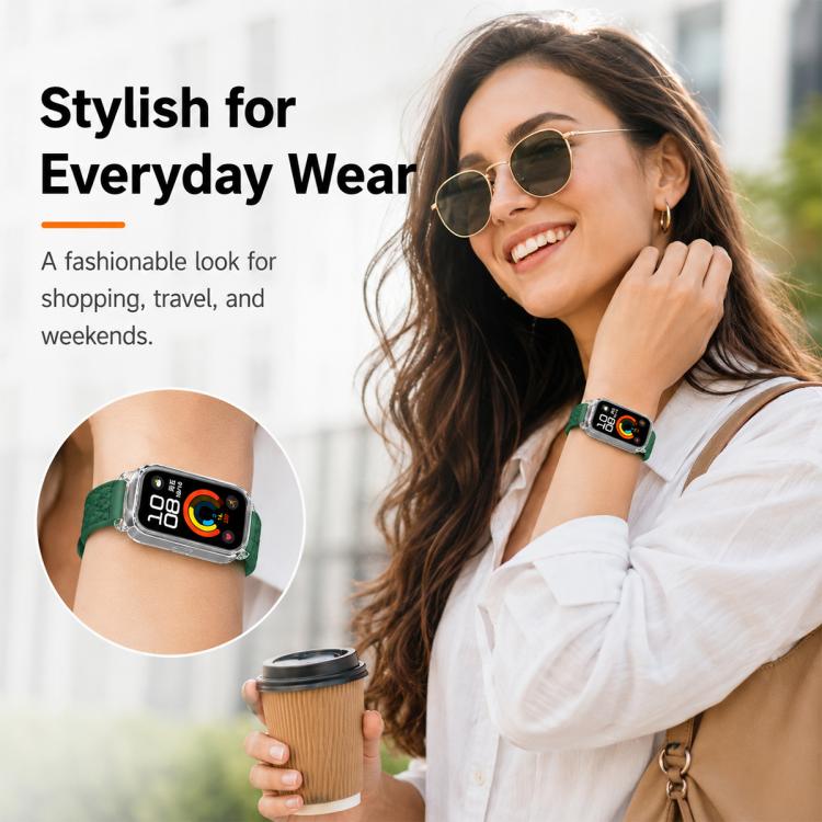 xDfind Integrated Butterfly Buckle Leather-textured Silicone Watch Band, For Huawei Band 11 Pro / 11 Pro NFC