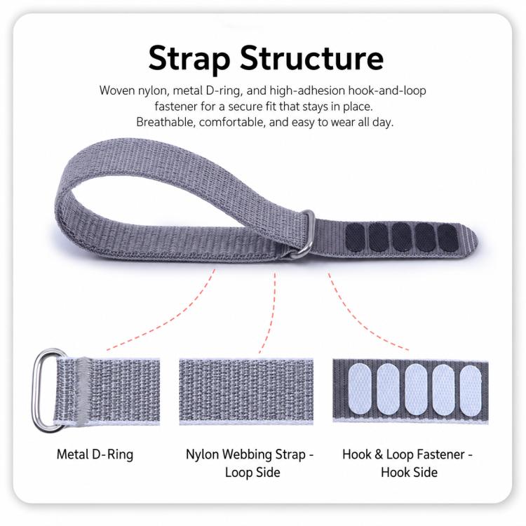 xDfind 20mm Woven Nylon Hook and Loop Fastener Watch Band, For Hume Band