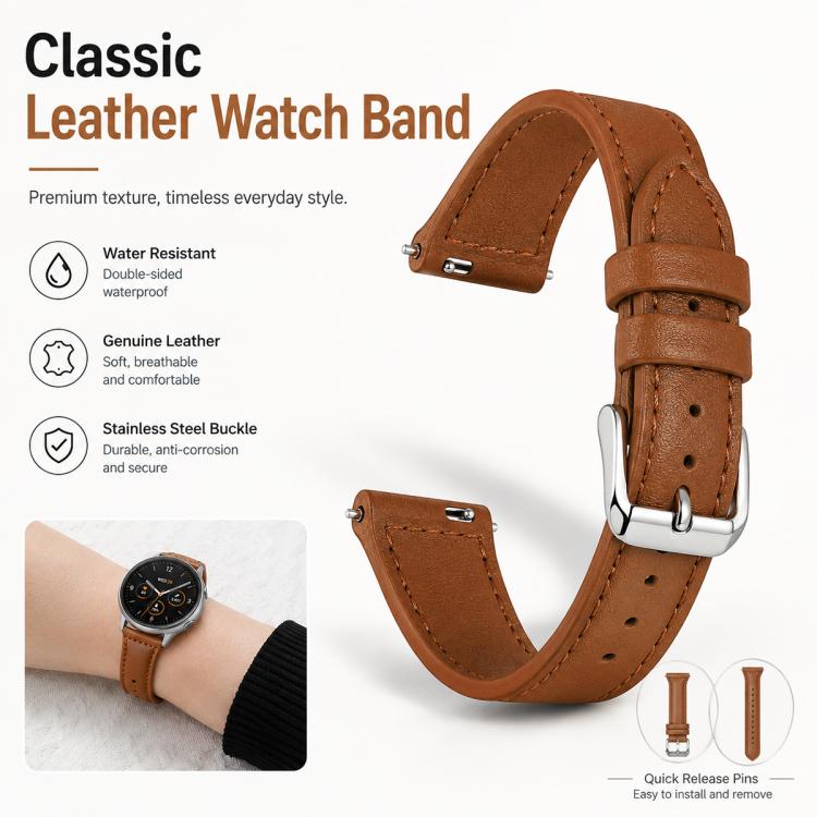 xDfind Universal Straight Lug Ends Slim Waist Vegan Leather Watch Band, 22mm