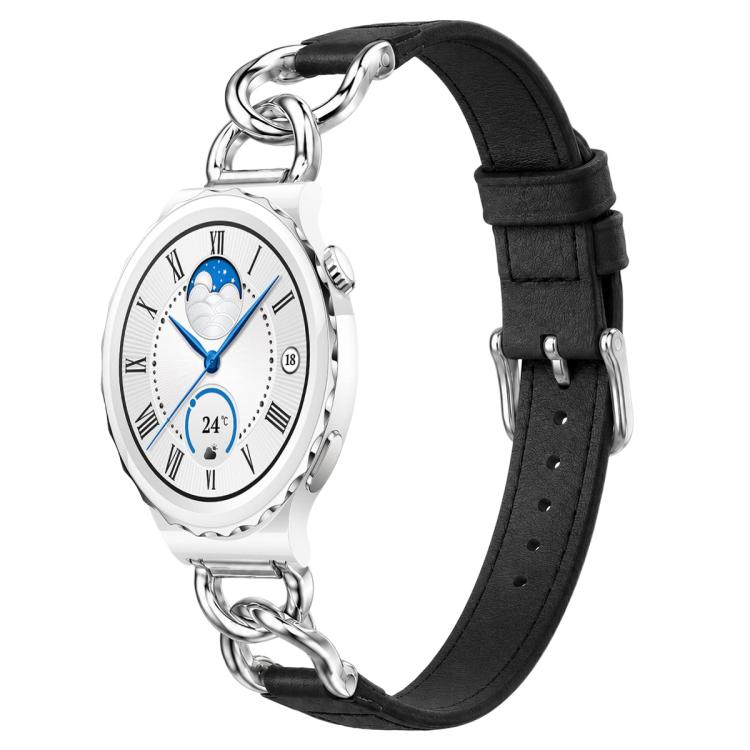 xDfind Universal Straight Lug Ends Metal Chain Vegan Leather Watch Band, 20mm