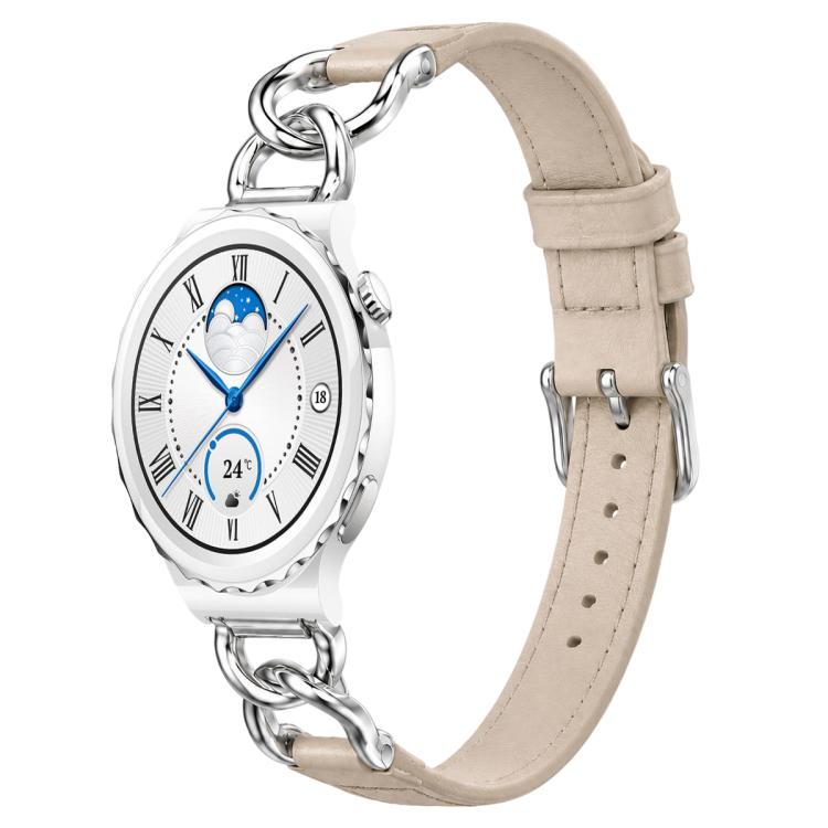 xDfind Universal Straight Lug Ends Metal Chain Vegan Leather Watch Band, 20mm