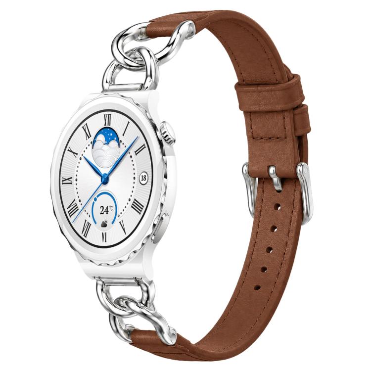 xDfind Universal Straight Lug Ends Metal Chain Vegan Leather Watch Band, 20mm