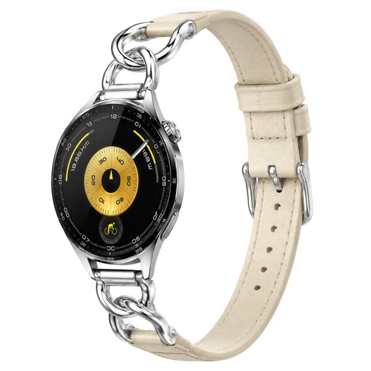 xDfind Universal Straight Lug Ends Metal Chain Vegan Leather Watch Band, 22mm