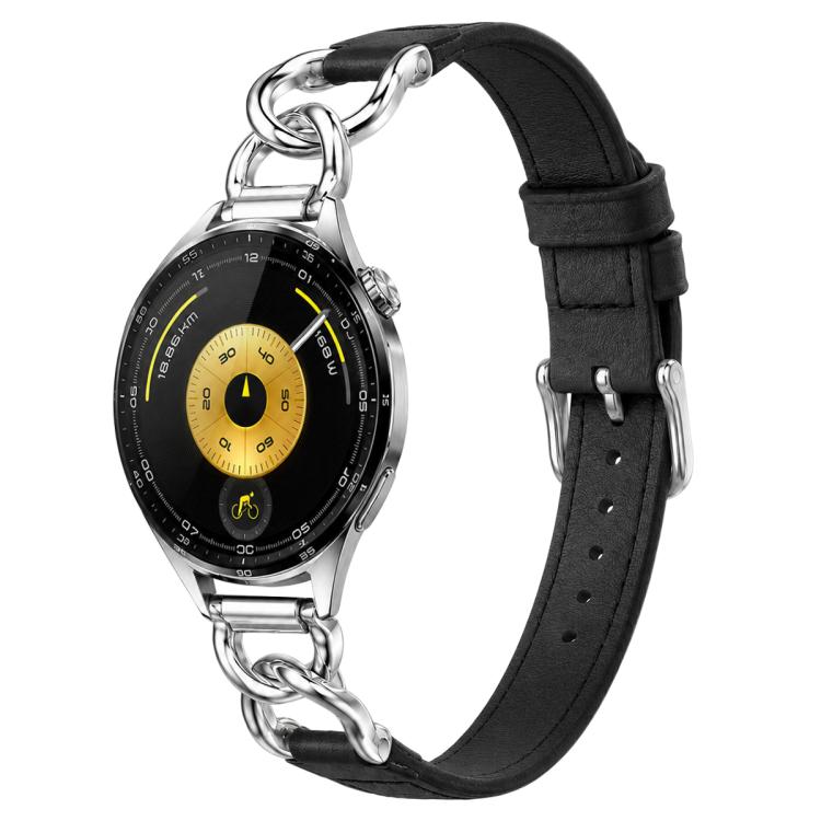 xDfind Universal Straight Lug Ends Metal Chain Vegan Leather Watch Band, 22mm