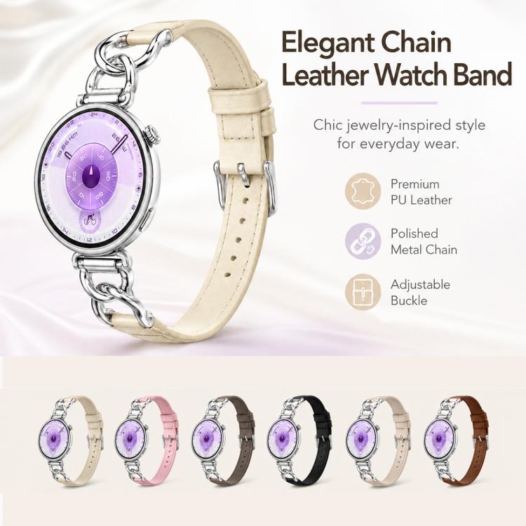 xDfind Universal Straight Lug Ends Metal Chain Vegan Leather Watch Band, 18mm
