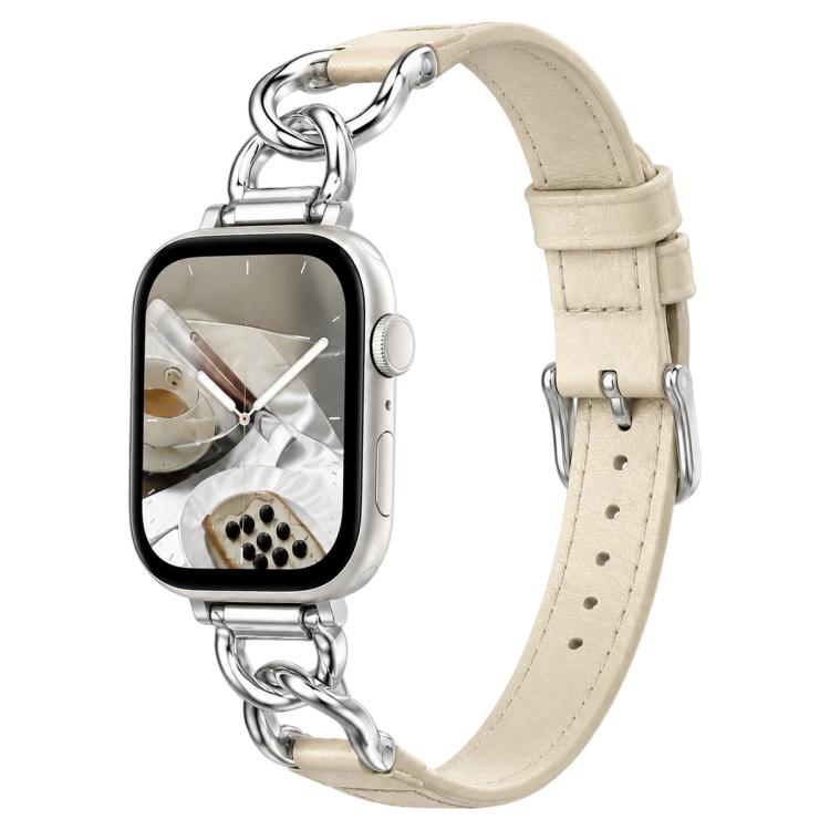 xDfind Metal Chain Vegan Leather Watch Band, For Apple Watch 46mm / 49mm / 45mm / 44mm