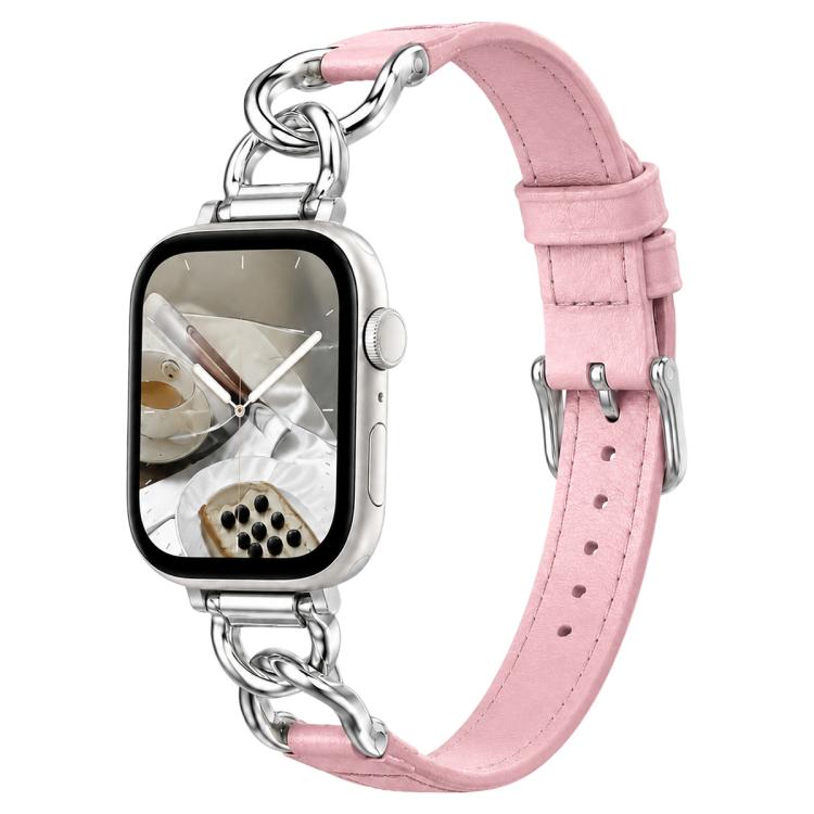 xDfind Metal Chain Vegan Leather Watch Band, For Apple Watch 46mm / 49mm / 45mm / 44mm