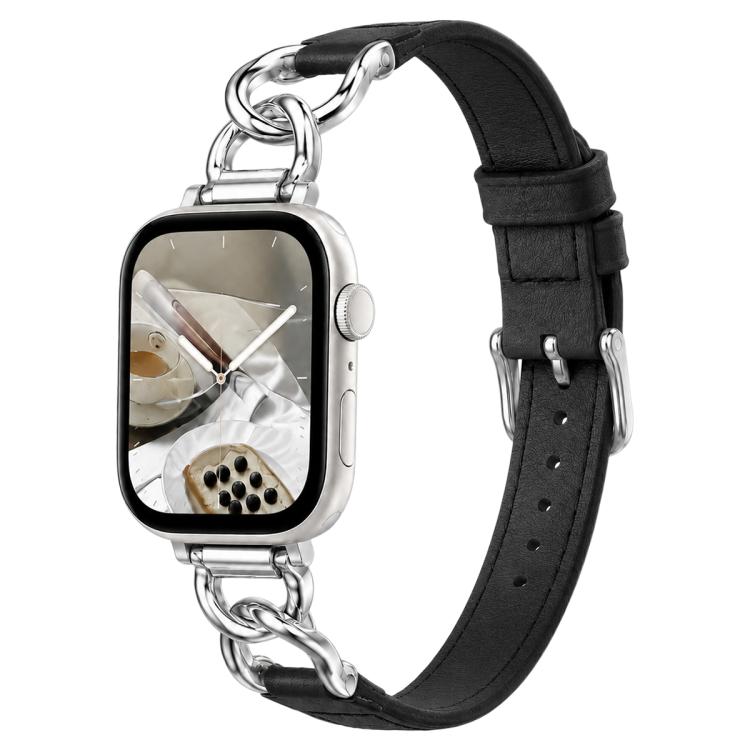 xDfind Metal Chain Vegan Leather Watch Band, For Apple Watch 46mm / 49mm / 45mm / 44mm