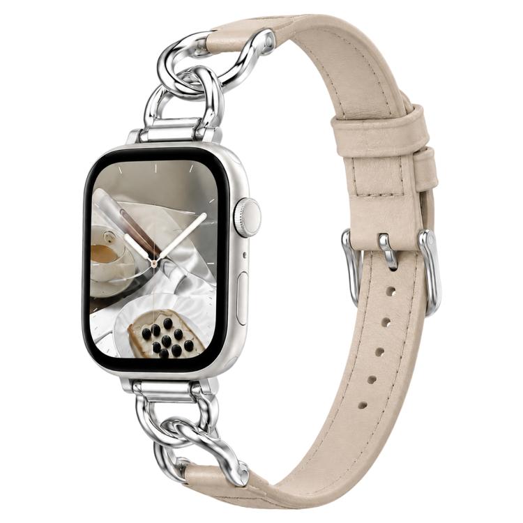 xDfind Metal Chain Vegan Leather Watch Band, For Apple Watch 46mm / 49mm / 45mm / 44mm