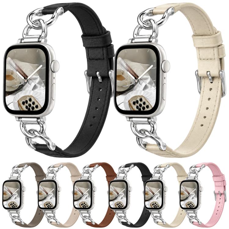 xDfind Metal Chain Vegan Leather Watch Band, For Apple Watch 46mm / 49mm / 45mm / 44mm