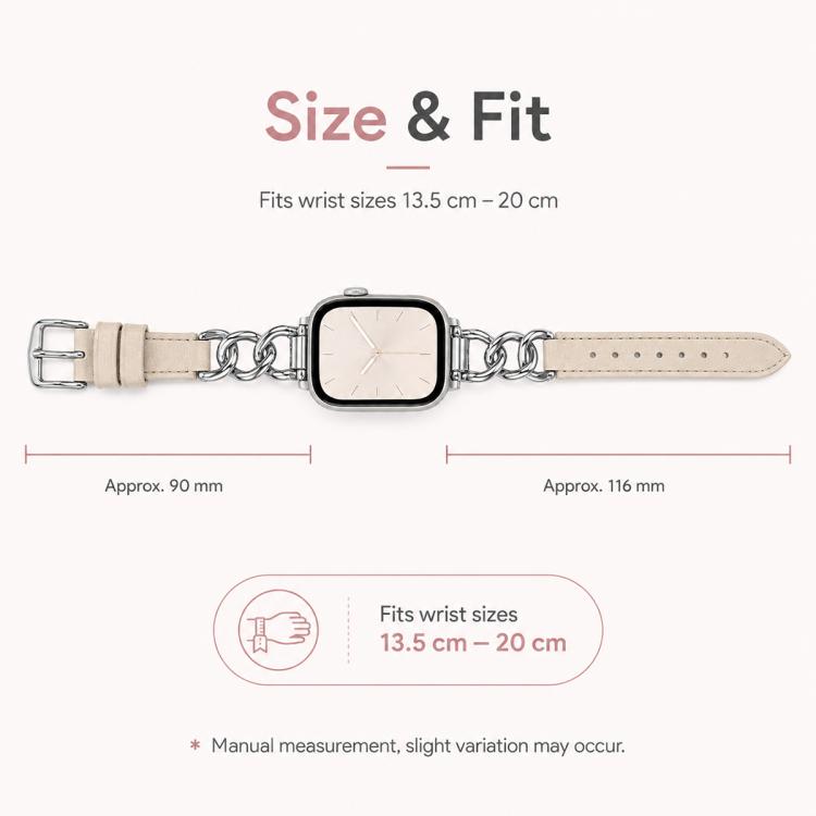 xDfind Metal Chain Vegan Leather Watch Band, For Apple Watch 42mm / 41mm / 40mm / 38mm