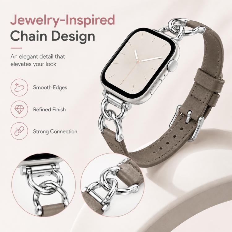 xDfind Metal Chain Vegan Leather Watch Band, For Apple Watch 42mm / 41mm / 40mm / 38mm