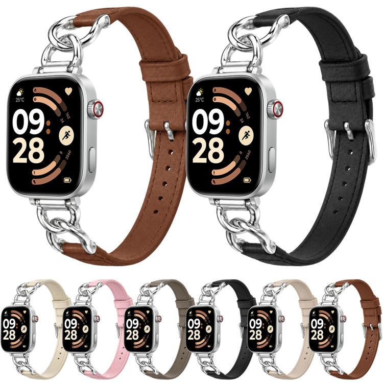 xDfind Metal Chain Vegan Leather Watch Band, For Xiaomi Band 10 Pro / Redmi Watch 6 / 5