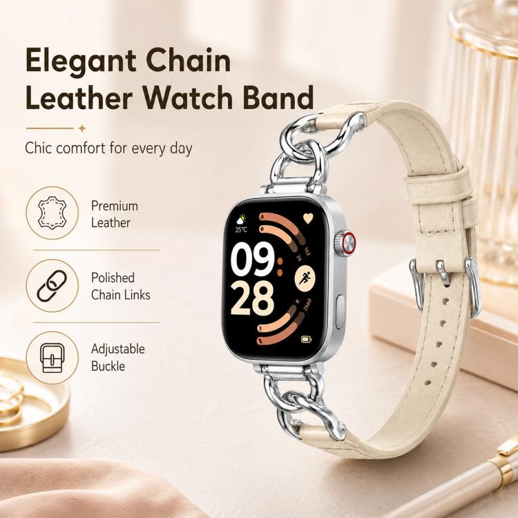 xDfind Metal Chain Vegan Leather Watch Band, For Xiaomi Band 10 Pro / Redmi Watch 6 / 5