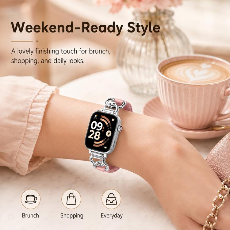 xDfind Metal Chain Vegan Leather Watch Band, For Xiaomi Band 10 Pro / Redmi Watch 6 / 5