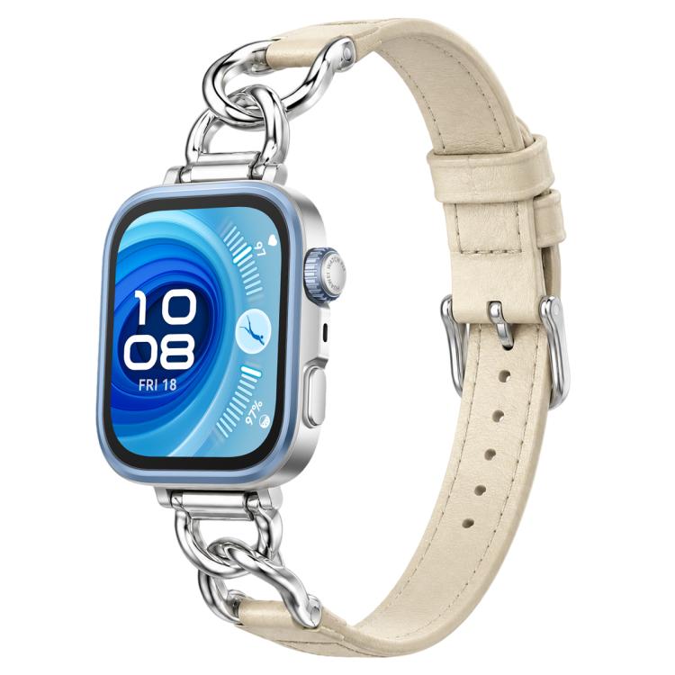 xDfind Metal Chain Vegan Leather Watch Band, For Huawei Watch Fit 5 / Fit 5 Pro / Fit 4