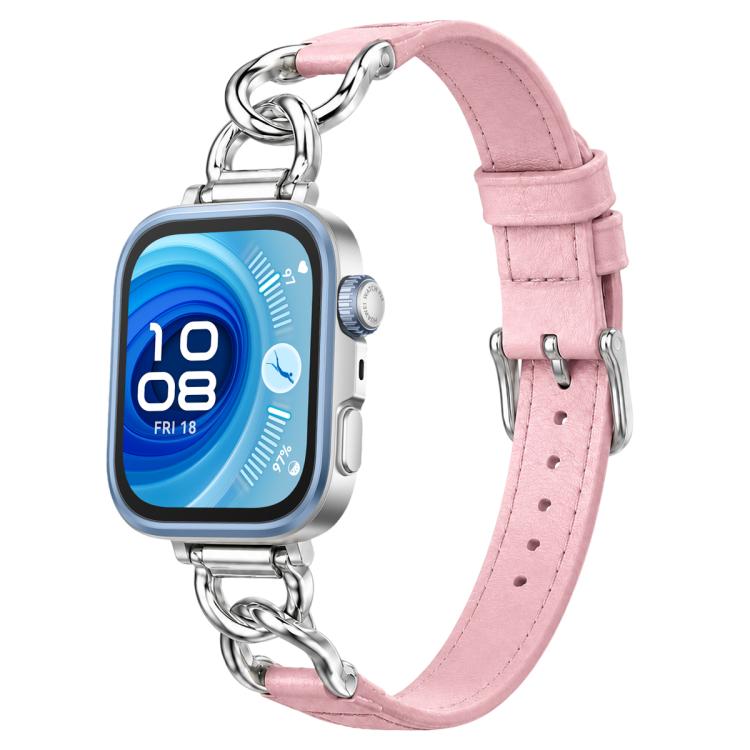 xDfind Metal Chain Vegan Leather Watch Band, For Huawei Watch Fit 5 / Fit 5 Pro / Fit 4