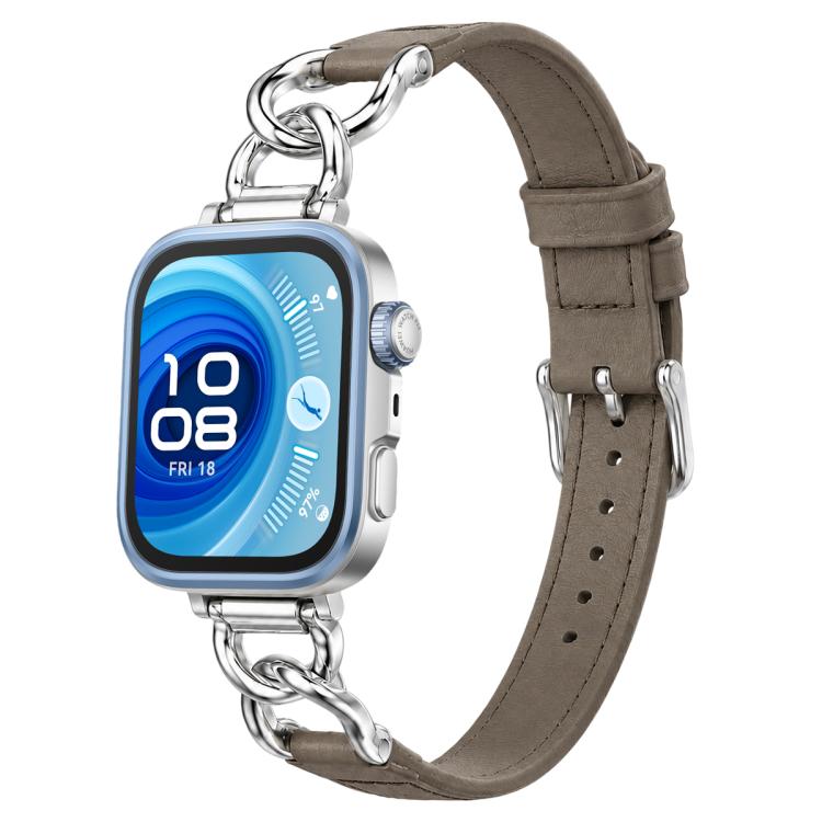 xDfind Metal Chain Vegan Leather Watch Band, For Huawei Watch Fit 5 / Fit 5 Pro / Fit 4
