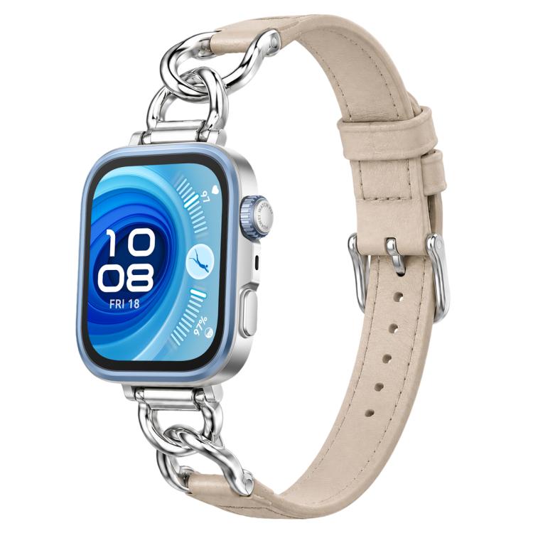 xDfind Metal Chain Vegan Leather Watch Band, For Huawei Watch Fit 5 / Fit 5 Pro / Fit 4