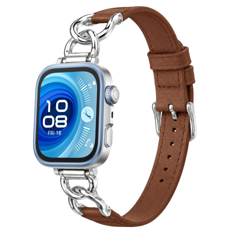 xDfind Metal Chain Vegan Leather Watch Band, For Huawei Watch Fit 5 / Fit 5 Pro / Fit 4