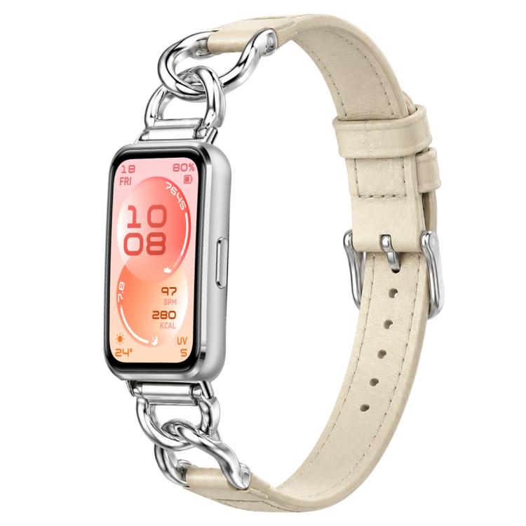 xDfind Metal Chain Vegan Leather Watch Band, For Huawei Band 11 Pro / 11 Pro NFC / 11