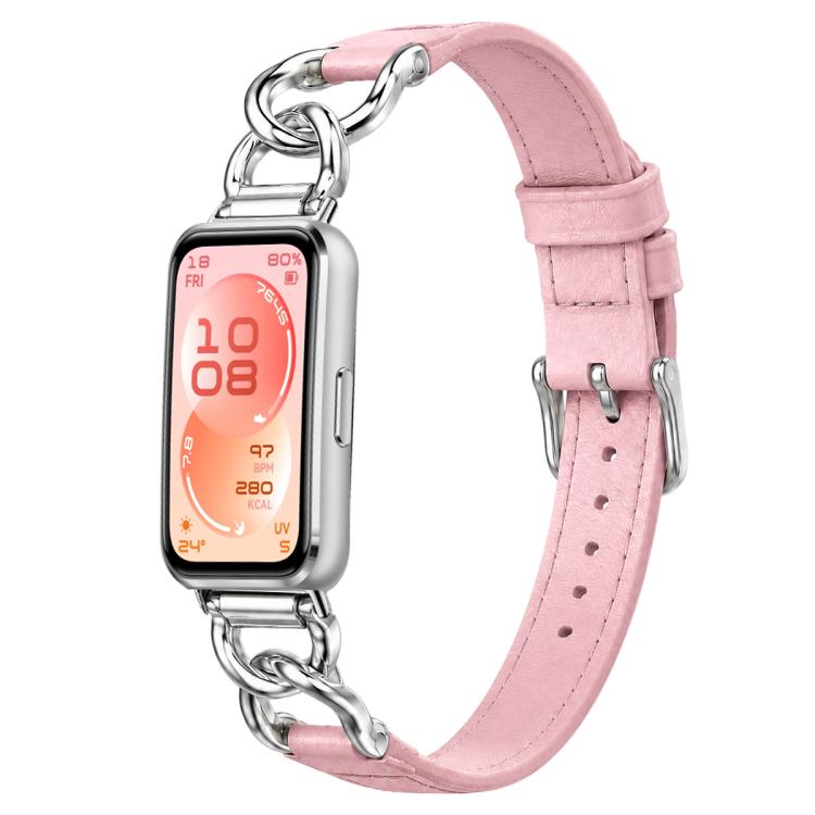 xDfind Metal Chain Vegan Leather Watch Band, For Huawei Band 11 Pro / 11 Pro NFC / 11