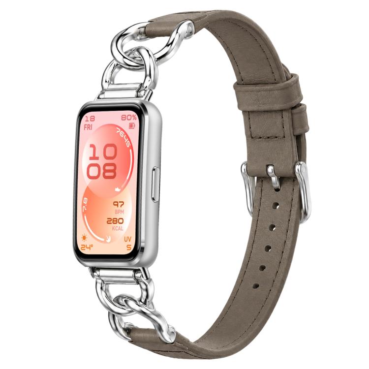 xDfind Metal Chain Vegan Leather Watch Band, For Huawei Band 11 Pro / 11 Pro NFC / 11
