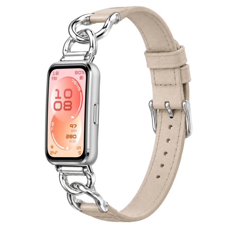 xDfind Metal Chain Vegan Leather Watch Band, For Huawei Band 11 Pro / 11 Pro NFC / 11