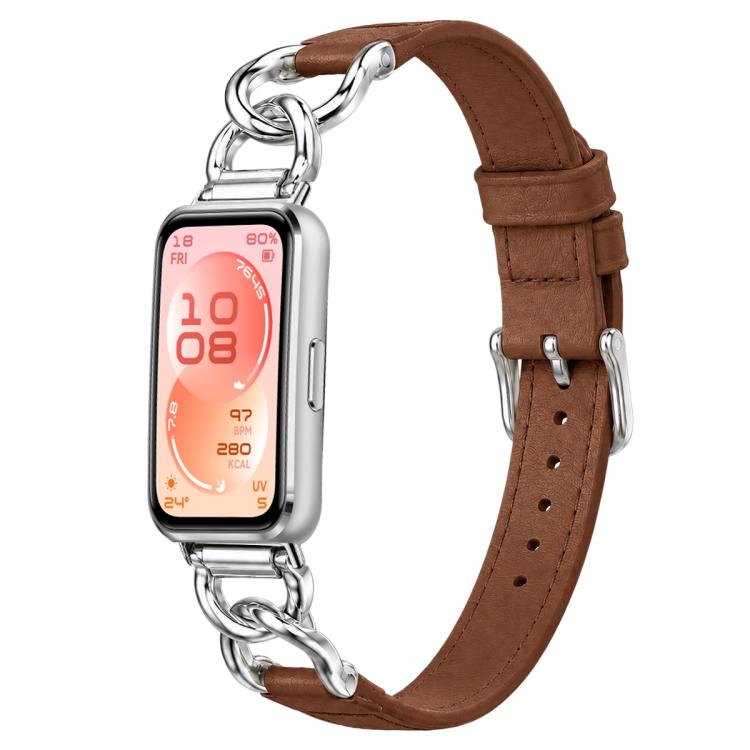xDfind Metal Chain Vegan Leather Watch Band, For Huawei Band 11 Pro / 11 Pro NFC / 11
