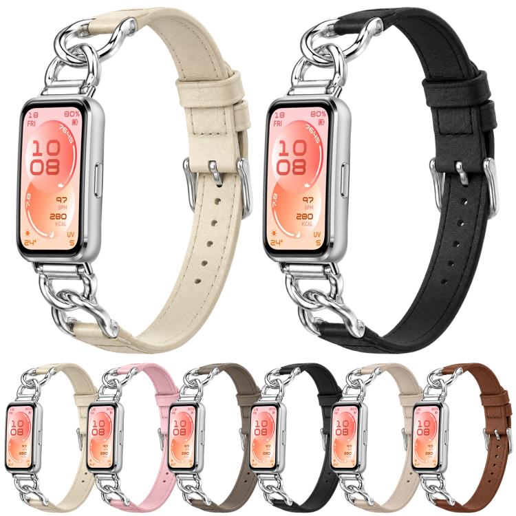 xDfind Metal Chain Vegan Leather Watch Band, For Huawei Watch Fit 5 / Fit 5 Pro / Fit 4
