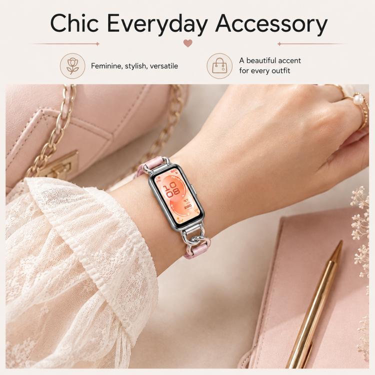 xDfind Metal Chain Vegan Leather Watch Band, For Huawei Watch Fit 5 / Fit 5 Pro / Fit 4