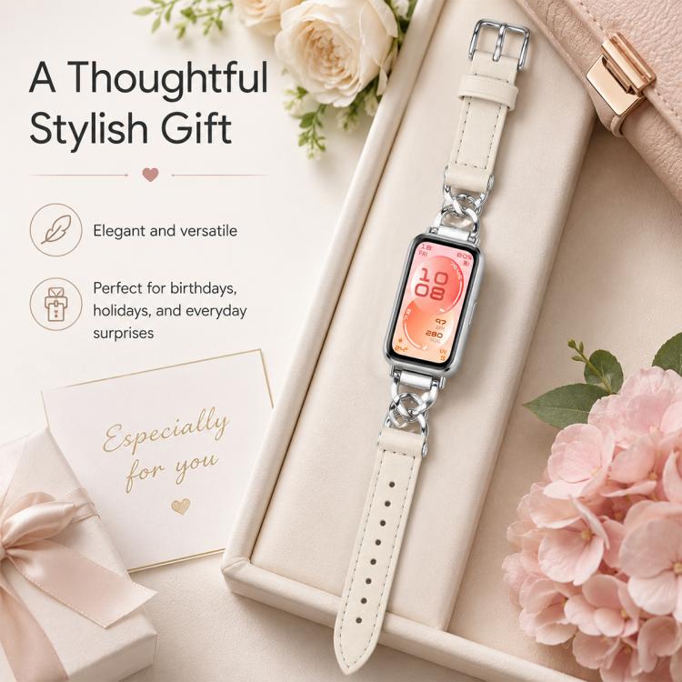 xDfind Metal Chain Vegan Leather Watch Band, For Huawei Watch Fit 5 / Fit 5 Pro / Fit 4