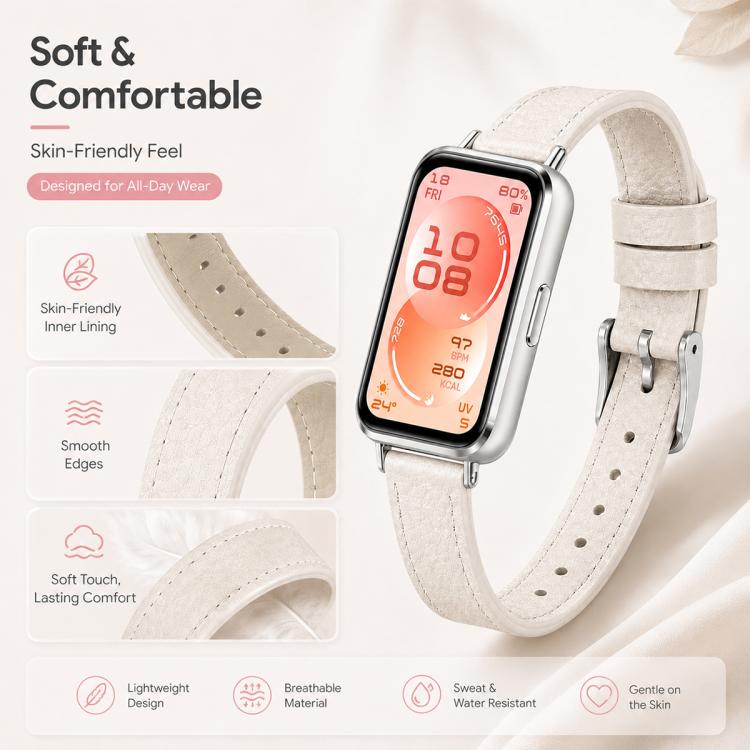 xDfind Litchi Texture Loop Buckle Vegan Leather Watch Band, For Huawei Band 11 Pro / 11 Pro NFC / 11