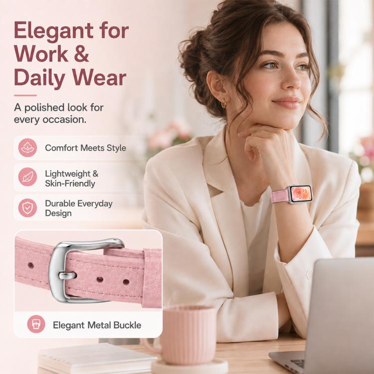xDfind Litchi Texture Loop Buckle Vegan Leather Watch Band, For Huawei Band 10 / 9 / 8