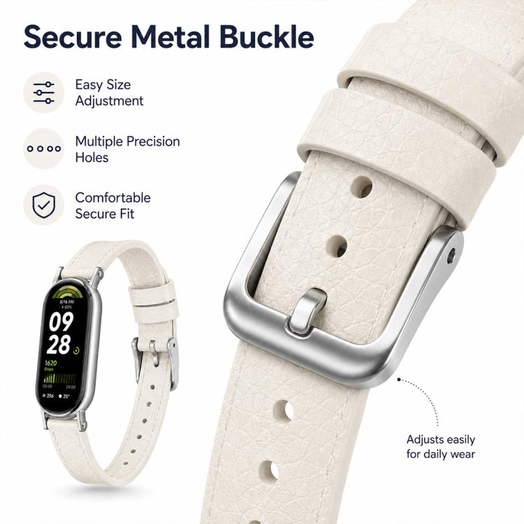 xDfind Litchi Texture Loop Buckle Vegan Leather Watch Band, For Xiaomi Smart Band 10 / 10 NFC / 9